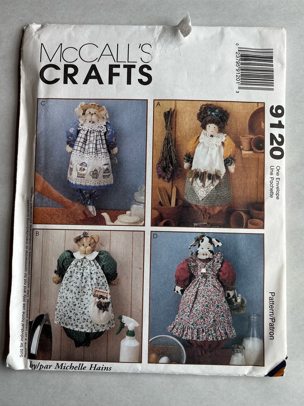 McCall's Crafts 9120 Country Animal Dolls Plastic Bag Holder Sewing Pattern